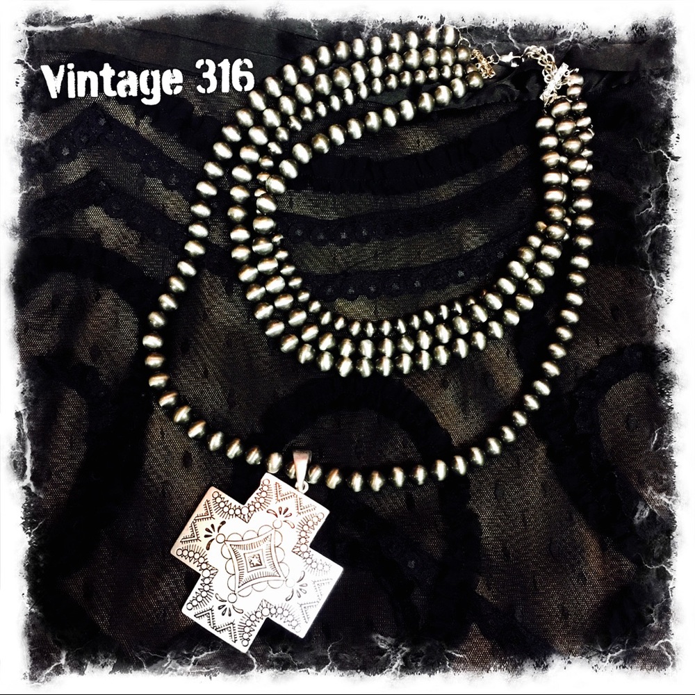 RESERVED - BIG Ol' Quadruple Strand Cross Necklace - Picture 6 of 7